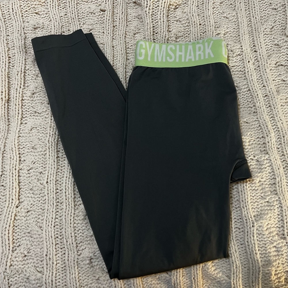 Gymshark Gray Leggings with Green Waistband